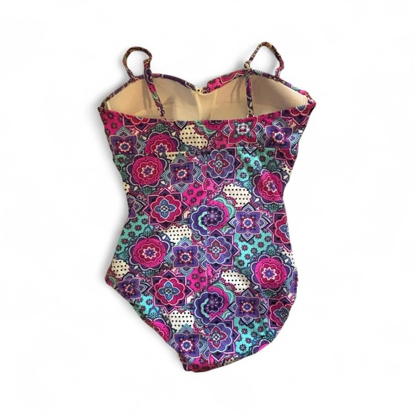 SPANX Assets Swimsuit Size XL Madison Floral Paisley Pink/Purple Blue Twist Top - Picture 5 of 8